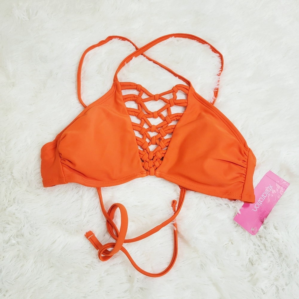 2/$20 * Orange Macrame Front Swim Top*Sz S*NWT